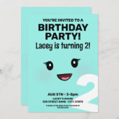 キュートハッピーハッピーガールズ顔誕生日招待状 招待状 (正面/裏面)