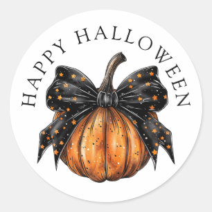 キュートハッピーハロウィンカボチャブラックスターリボン ラウンドシール
