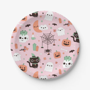 キュートハッピーハロウィンパターンパーティーピンクペーパープレート ペーパープレート