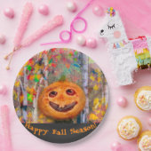 キュートハッピーハローウィンカボチャ顔 ペーパープレート (パーティー)