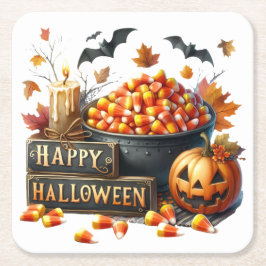キュートハッピーハローウィンキャンディーコーン紙コースター スクエアペーパーコースター