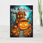 キュートハッピーハローウィンパンプキン&幽霊のよく出るハウス カード (正面)