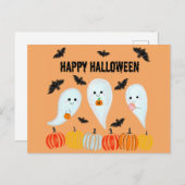 キュートハッピーハローウィン幽霊こうもりカボチャ ポストカード (正面/裏面)