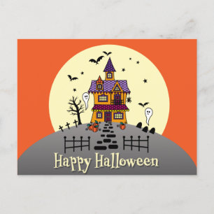 キュートハッピーハローウィン幽霊のよく出るハウス ポストカード