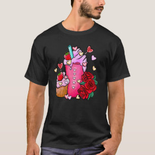キュートハッピーバレンティーンズデイコーヒーティーバラハートL Tシャツ