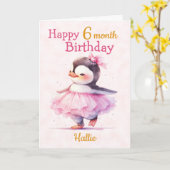 キュートハッピーファイブ6ヶ月誕生日ペンギンバレリーナ カード (黄色い花)