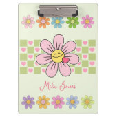 キュートハッピーフラワースマイル名前をカスタムする クリップボード (正面)