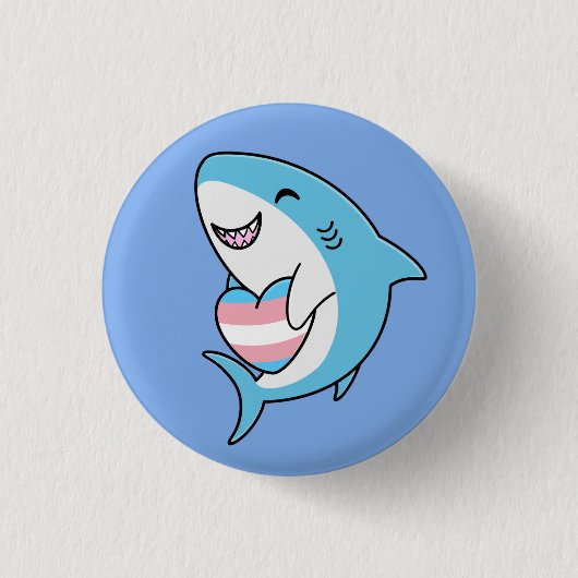 キュートハッピーブラハジブルーシャークホールディングトランスハート 缶バッジ (正面)
