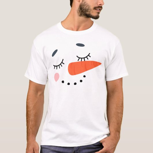 キュートハッピー雪だるま顔ホリデイ Tシャツ (正面)