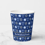 キュートハヌッカドレイデル(ユダヤ教)メノラーパターカスタムンパーティー 紙コップ (正面)