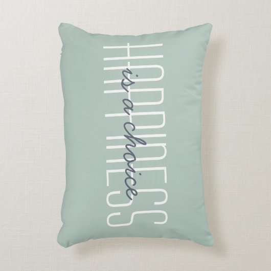 キュートハピネス引用文モダンタイポグラフィグリーンブルー アクセントクッション (正面(垂直))