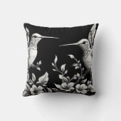 キュートハミングバードブラック&ホワイトデザイン クッション (裏面)