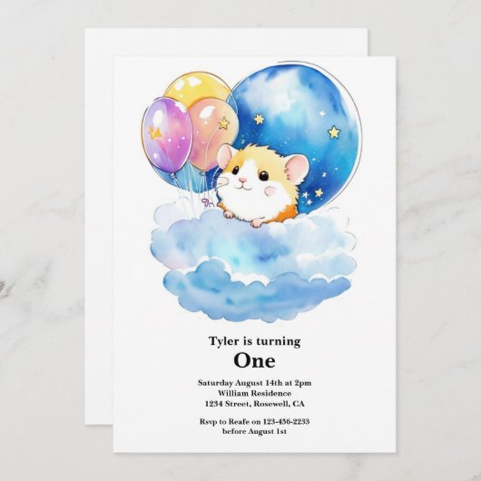 キュートハムスターファースト誕生日招待状 招待状 (正面/裏面)