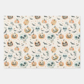 キュートハロウィン不気味幽霊スカルこうもり ラッピングペーパーシート (正面3)