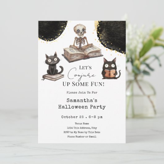 キュートハロウィーンおもしろいパーティの招待状 招待状 (スタンド正面)