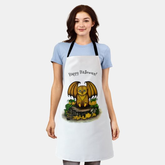 キュートハロウィーンこうもり エプロン (着用した状態)