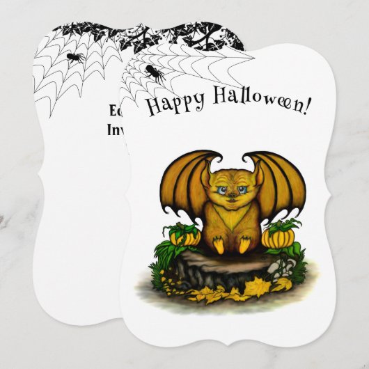 キュートハロウィーンこうもり 招待状 (正面/裏面)