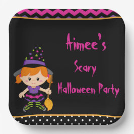 キュートハロウィーンウィッチガールハローウィンパーティ ペーパープレート