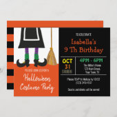 キュートハロウィーンウィッチ誕生日 招待状 (正面/裏面)