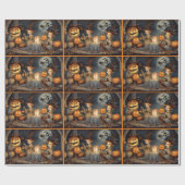 キュートハロウィーンウィッチ&カボチャ誕生日 ラッピングペーパー (フラット)