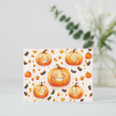 キュートハロウィーンカボチャイラストレーションデザイン ポストカード (スタンド正面)