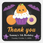 キュートハロウィーンカボチャカップケーキ子供の誕生日 スクエアシール (正面)