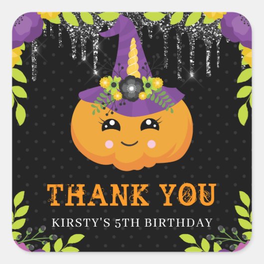 キュートハロウィーンカボチャフローラ誕生日 スクエアシール (正面)