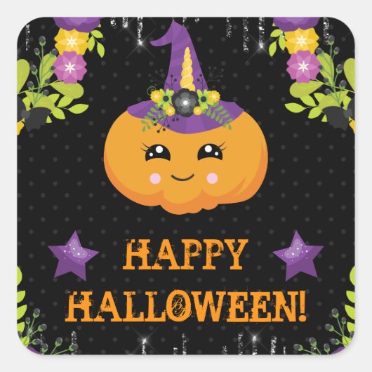 キュートハロウィーンカボチャフローラ スクエアシール (正面)