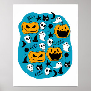 キュートハロウィーンクリーチャーイラストレーション ポスター