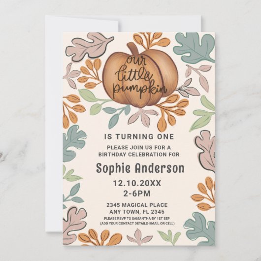 キュートハロウィーンファースト誕生日パステルパーティー 招待状 (正面)