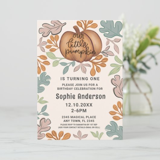 キュートハロウィーンファースト誕生日パステルパーティー 招待状 (スタンド正面)