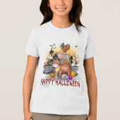キュートハロウィーンファームアニマルズタイポグラフィ トライブレンドTシャツ (正面)