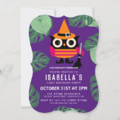 キュートハロウィーンフクロウ植物初誕生日 招待状 (正面)