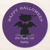 キュートハロウィーンブラックキャットこうもりパーティー紙コースター ラウンドペーパーコースター (正面)