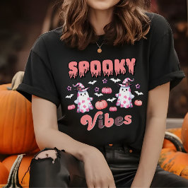 キュートハロウィーンレトロ不気味ビベス幽霊ピンク Tシャツ