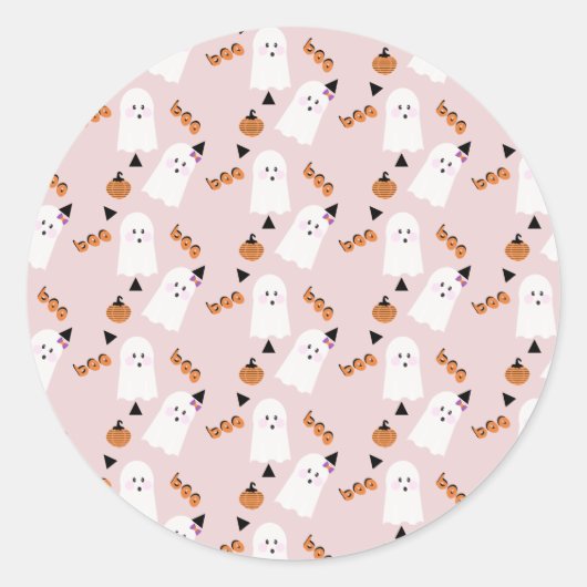 キュートハロウィーン幽霊グオールオレンジピンク紙吹雪 ラウンドシール (正面)