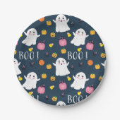 キュートハロウィーン幽霊ダークブルー紙プレート ペーパープレート (正面)