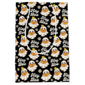 キュートハロウィーン幽霊レトロ不気味ブーブブラック ミディアムペーパーバッグ (正面)