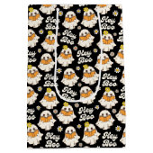 キュートハロウィーン幽霊レトロ不気味ブーブブラック ミディアムペーパーバッグ (裏面)