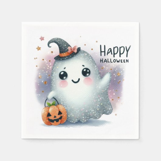 キュートハロウィーン幽霊 スタンダードカクテルナプキン (正面)