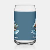 キュートハワイアンセーリングボート追加文字ビーチ ガラス缶 (左)