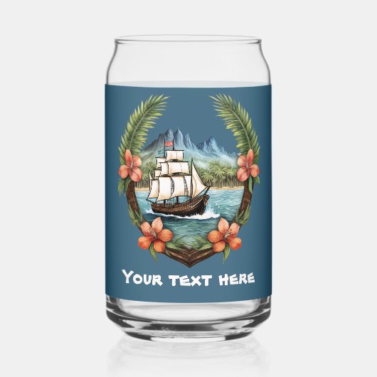キュートハワイアンセーリングボート追加文字ビーチ ガラス缶 (裏面)