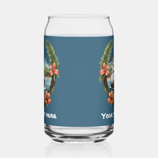 キュートハワイアンセーリングボート追加文字ビーチ ガラス缶 (左)