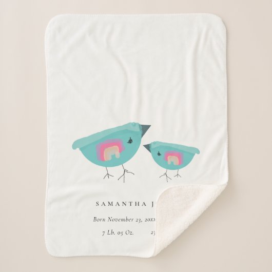 キュートハンドドロインボールバーディベビー誕生スタット シェルパブランケット (正面)