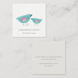 キュートハンドドロインボーレインボーブルーバーディマザーベビー スクエア名刺