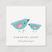 キュートハンドドロインボーレインボーブルーバーディマザーベビー スクエア名刺 (正面)