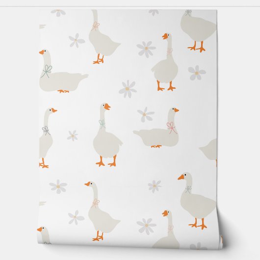 キュートハンドドローグース&デイジーベビー子供部屋 壁紙 (ほどく)