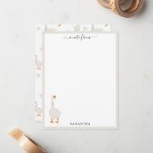 キュートハンドドローグース&デイジー名前をカスタムする ノートカード (正面/裏面インサイチュ)