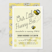 キュートハンニービーイエロー子供の誕生日パーティー 招待状 (正面/裏面)