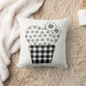 キュートハートサボテンの格子柄ポット クッション (ブランケット)